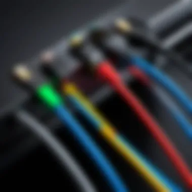 Close-up view of various RGB cables used in PC setups