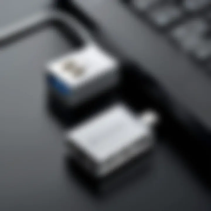 A close-up view of a USB WiFi adaptor being connected to a laptop