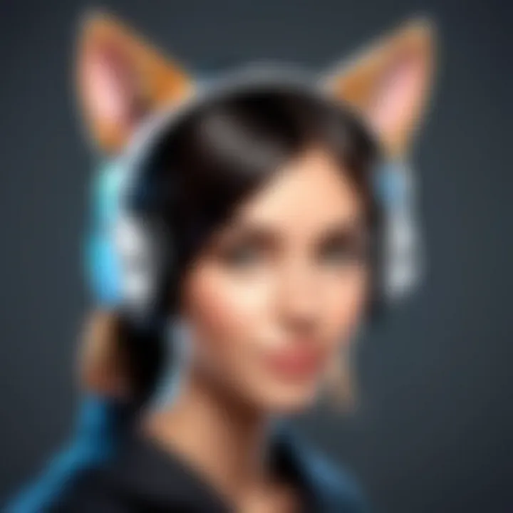 User enjoying music with headphones and clip-on cat ears