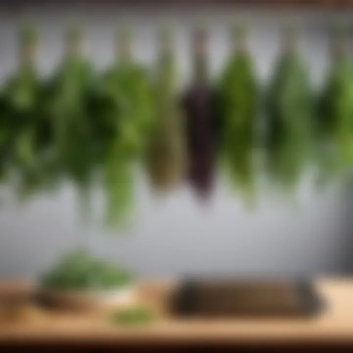 Variety of Dried Herbs Hanging on Drying Rack