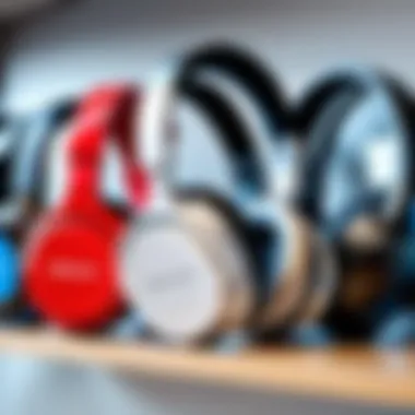 A selection of high-quality gaming headphones displayed on a shelf.