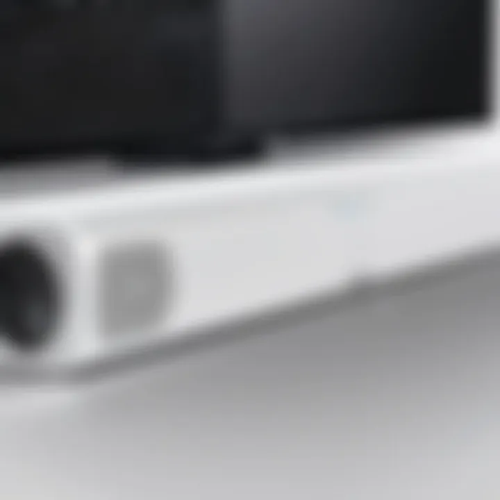 Close-up of white soundbar with advanced audio controls